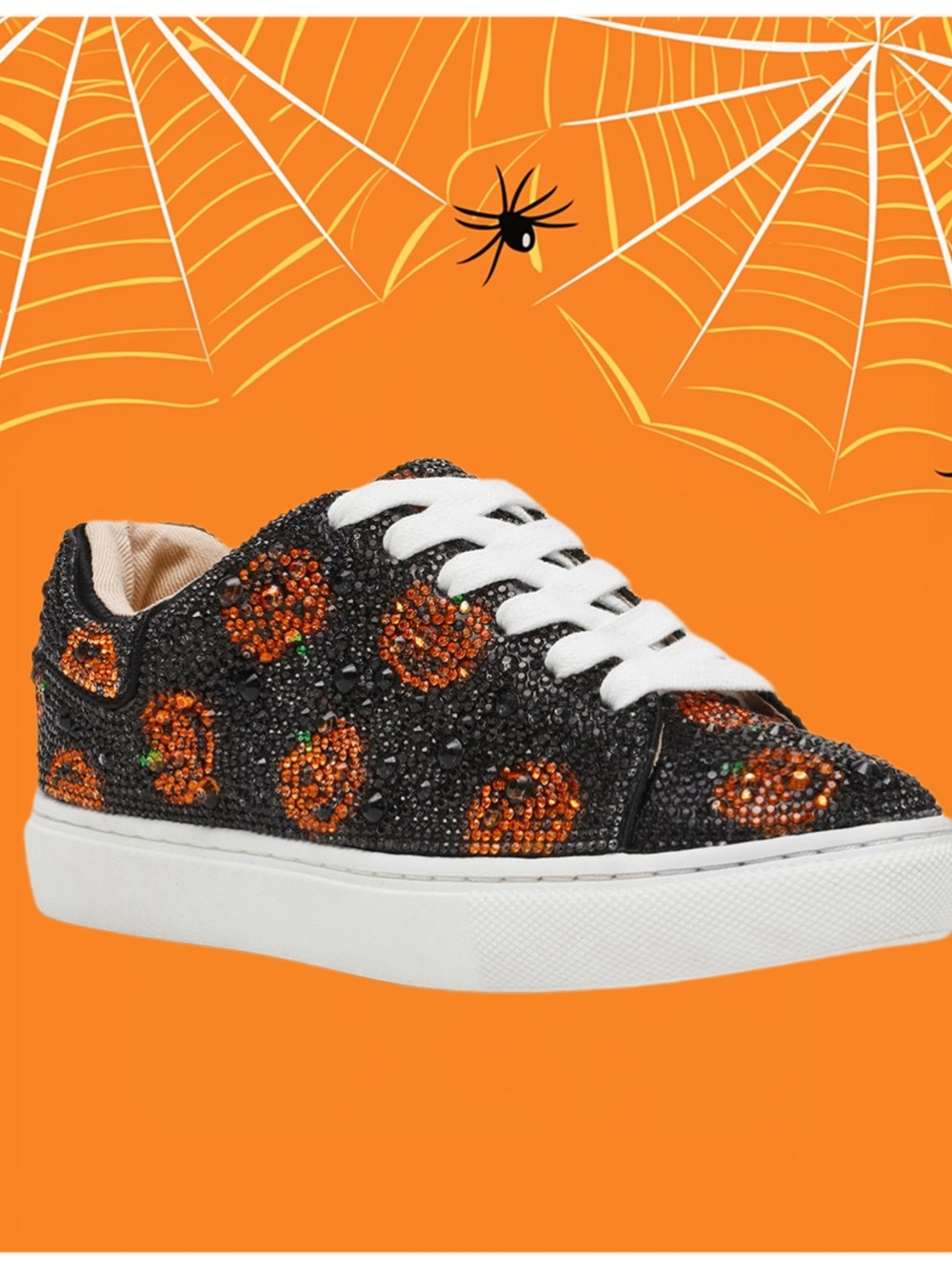 Betsey Johnson Black Rhinestone Pumpkin Halloween Sneakers